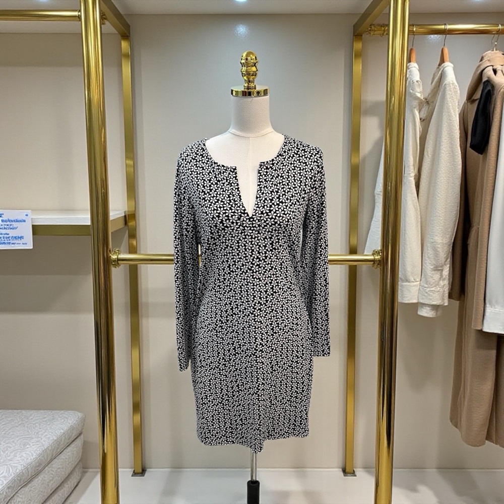 Diane Von Furstenberg DVF Reina Silk Blend Shift Dress Daisy Black/White Sz 12 - Picture 14 of 14